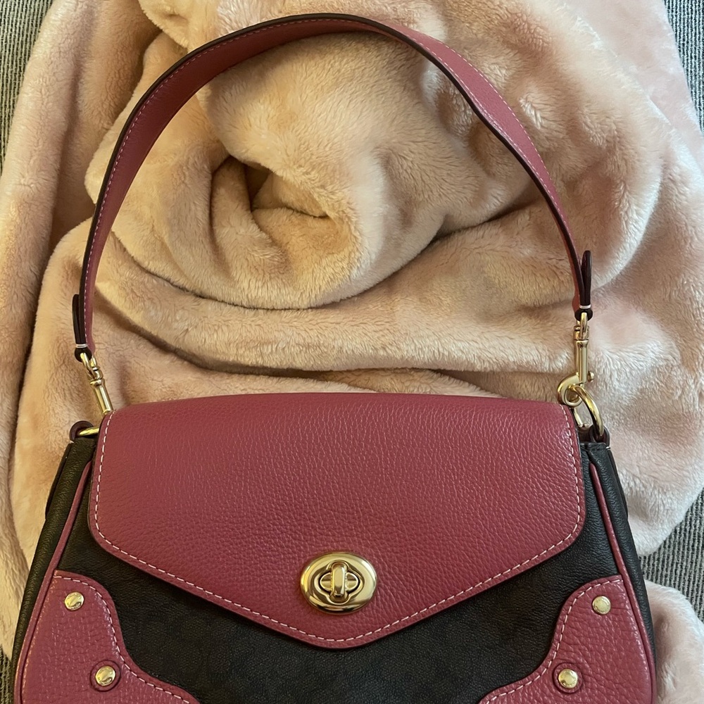 Coach Millie Shoulder Bag - Dark Pink and Brown Emblem